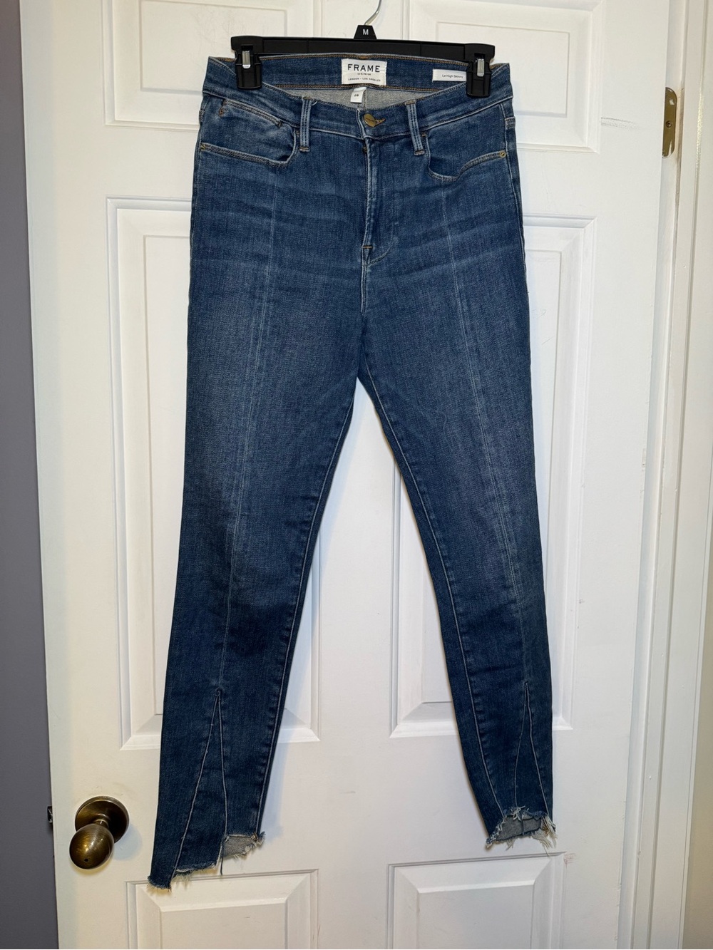FRAME Denim Le High Skinny Blue Jeans Medium Wash Raw Hem 5-Pocket Sz 28